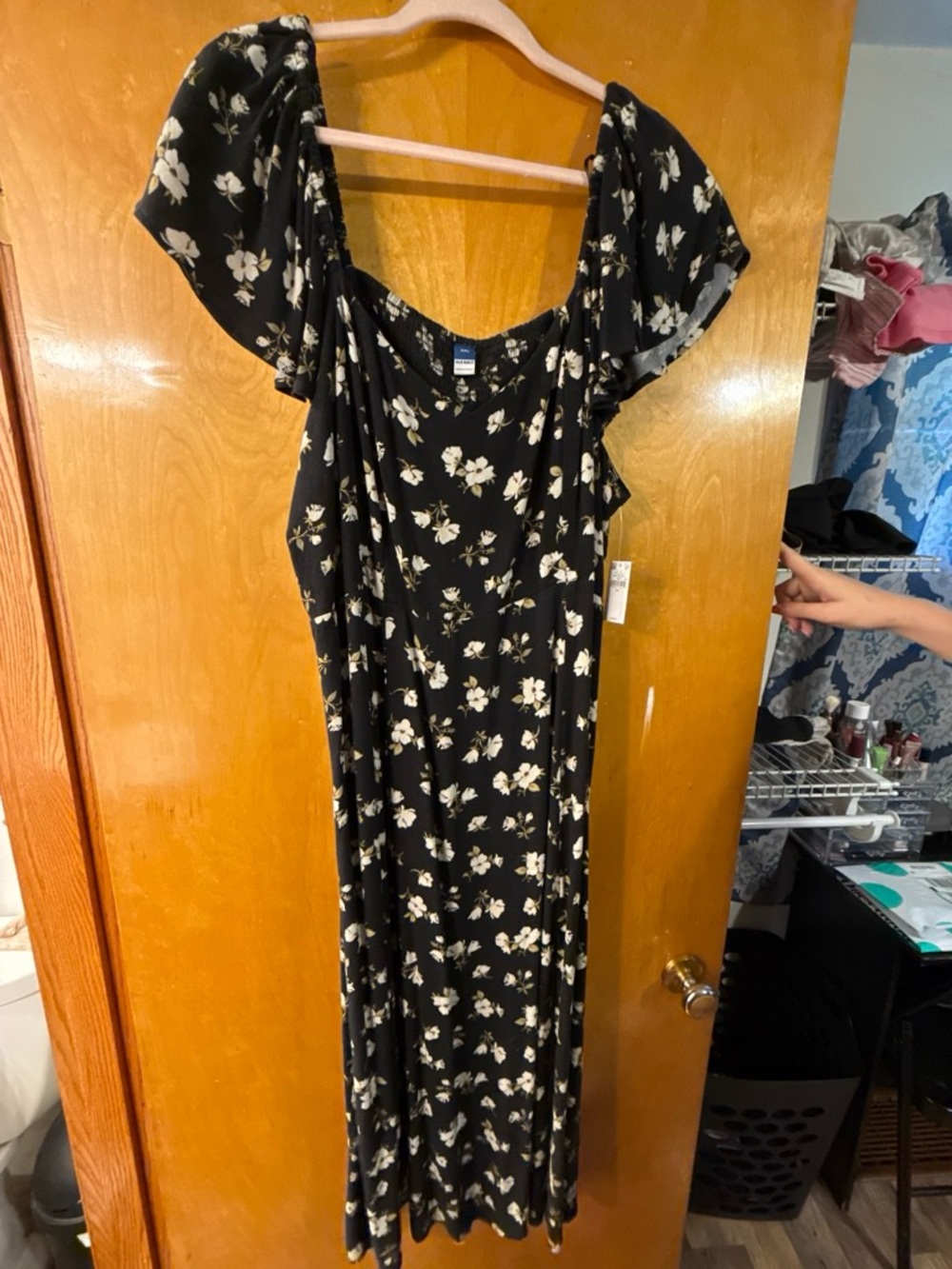 Old Navy Black Dress with White Floral Print Midi